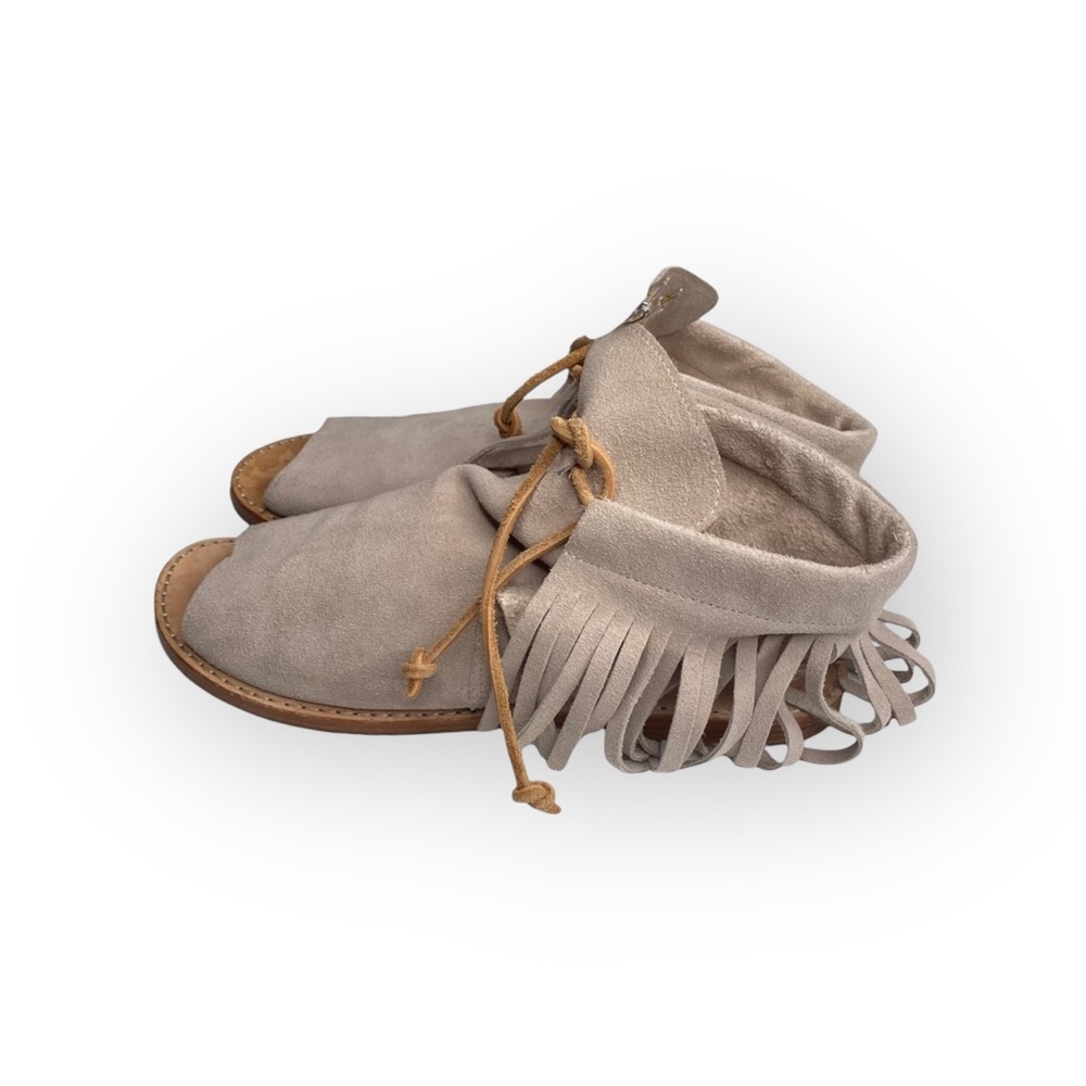 Martha Davis ❃ Fringe Flat Open Toe + Heel Bootie Sandal ❃ Stone Suede ❃ 38 7.5M - Picture 7 of 16